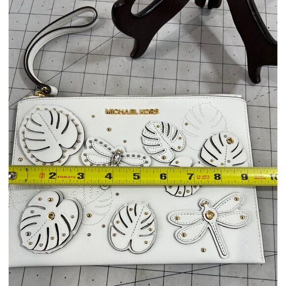 Michael Kors Jet Set Dragonfly White Wristlet Clutch NWOT Leather - Picture 4 of 6